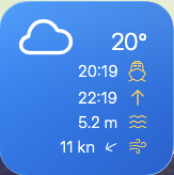 Morston Home Screen widget showing tide time, height, and wind
