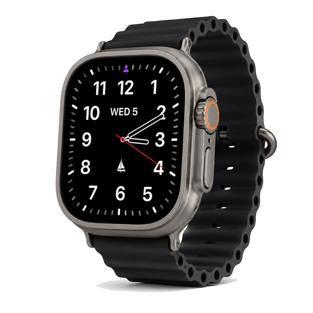 Apple Watch Ultra with a Stiffkey Cockle silhouette complication on the watch face