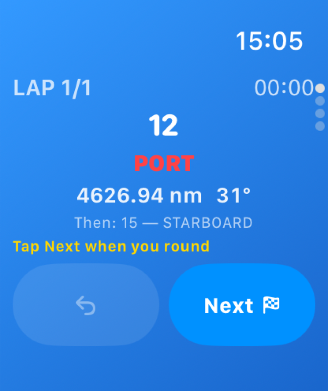 Morston on Apple Watch — race mode with next mark and port rounding